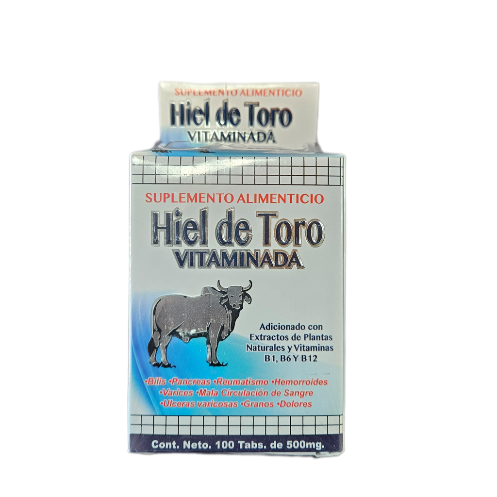 Hiel de Toro Vitaminada - 100 Capsules. 500 mg.